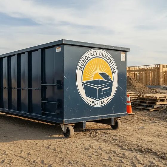 A Monocacy Dumpster roll-off container on a new-build construction site in Frederick County