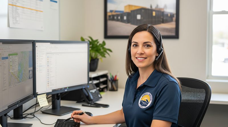 Sara taking a booking at the dispatch desk