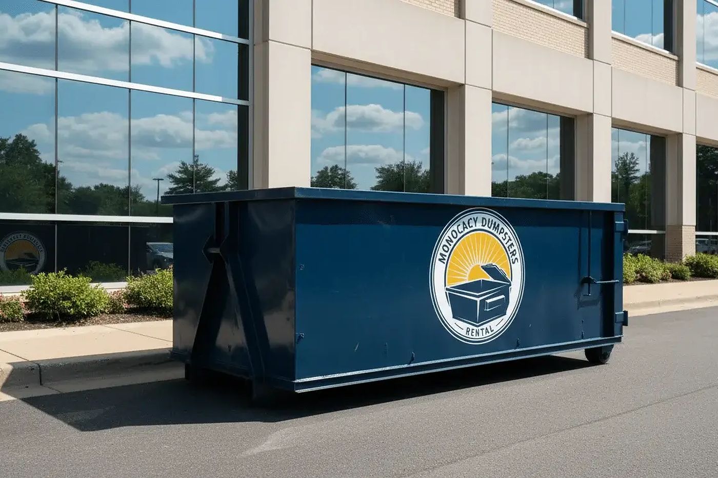 A Monocacy Dumpster roll-off container at a commercial building in Frederick County