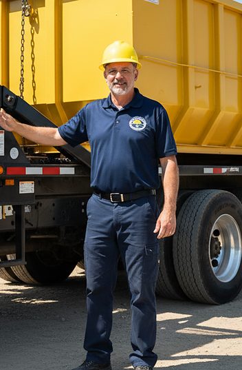 John, Monocacy Dumpster senior driver, with a roll-off truck