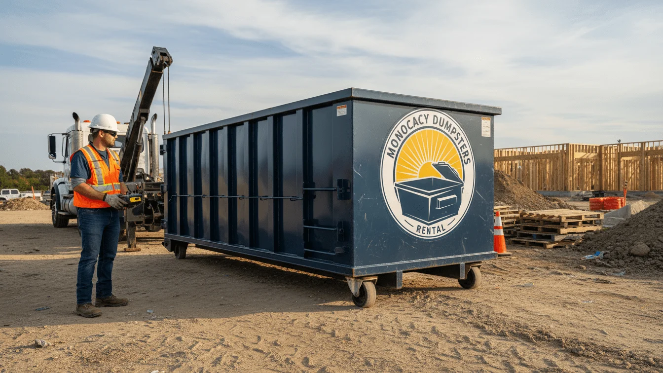 construction dumpster being dropped off img