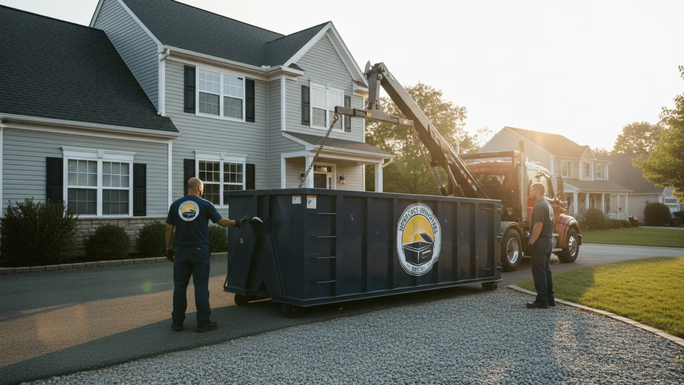 residential dumpster being dropped off img